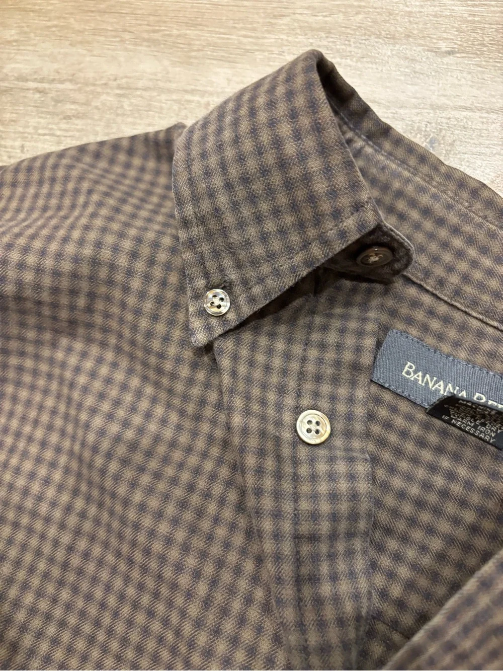 Vintage Banana Republic Gingham Plaid Shirt Mens L Earth Tone Brown Workwear